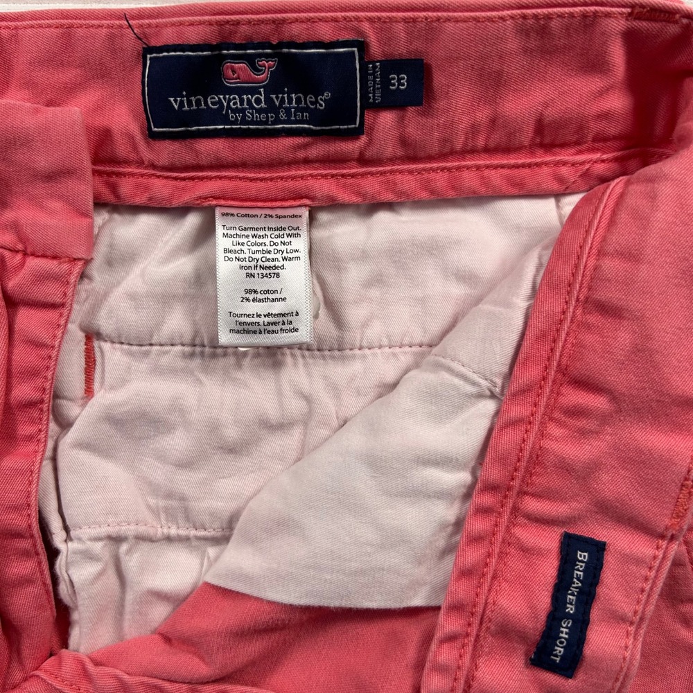 Vineyard Vines Breaker Chino Shorts Mens 33 Salmon Coral Pink Stretch Flat Front - Picture 3 of 15